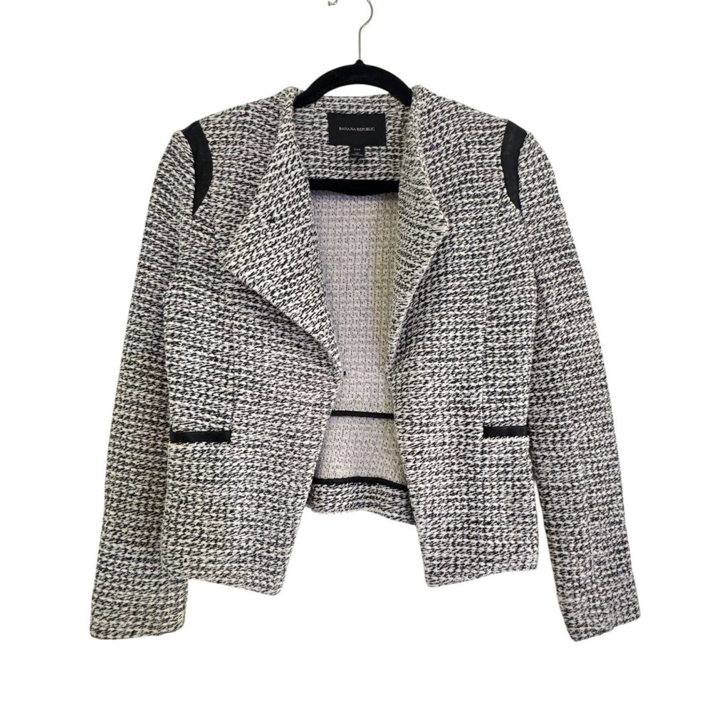 Banana Republic Women's Tweed Open Front Moto Blazer Jacket‎ Size 2P